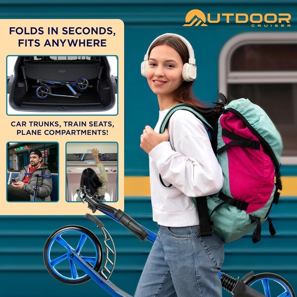 Outdoorcruiser Outdoor Cruiser Kick Scooter, Ages 6+, 250 LBS Max, Foldable, 8in. Wheels, Suspension, Blue - OCTENS486