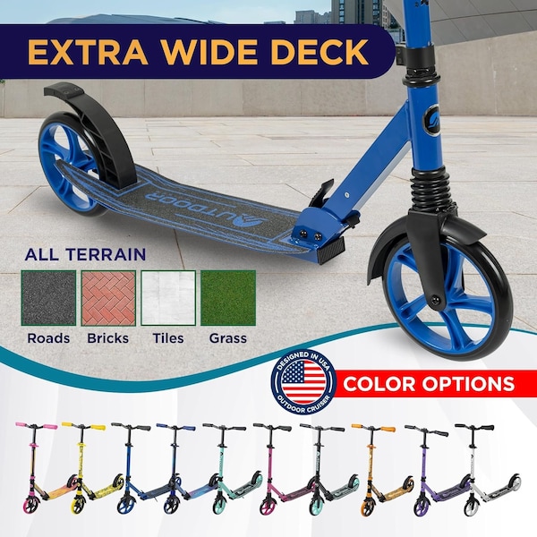 Outdoorcruiser Outdoor Cruiser Kick Scooter, Ages 6+, 250 LBS Max, Foldable, 8in. Wheels, Suspension, Blue - OCTENS486