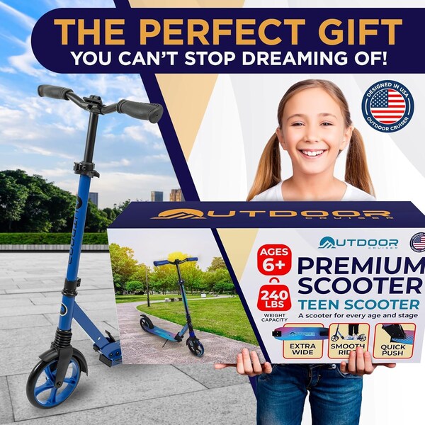 Outdoorcruiser Outdoor Cruiser Kick Scooter, Ages 6+, 250 LBS Max, Foldable, 8in. Wheels, Suspension, Blue - OCTENS486