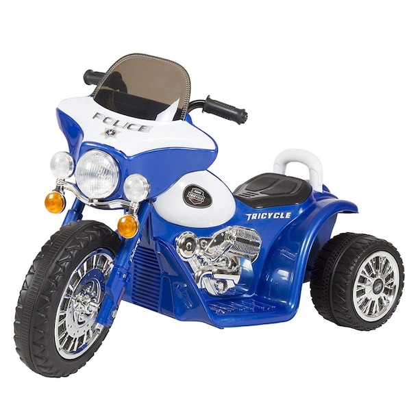 Trademark Global 3 Wheel Mini Motorcycle Trike for Kids - Police Car Blue - 90-YJ876U