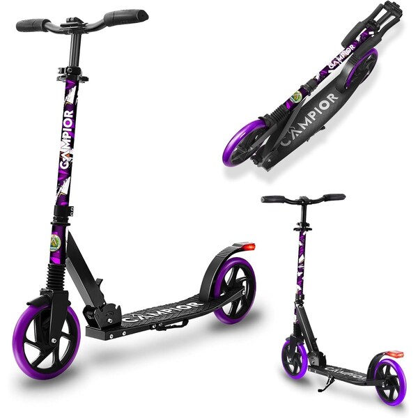 Campior Kick Scooter for Ages 6+, for Kids, Teens, and Adults, Max Load 240 LBS, Foldable, 8-inch Big Purple - CAMTE128