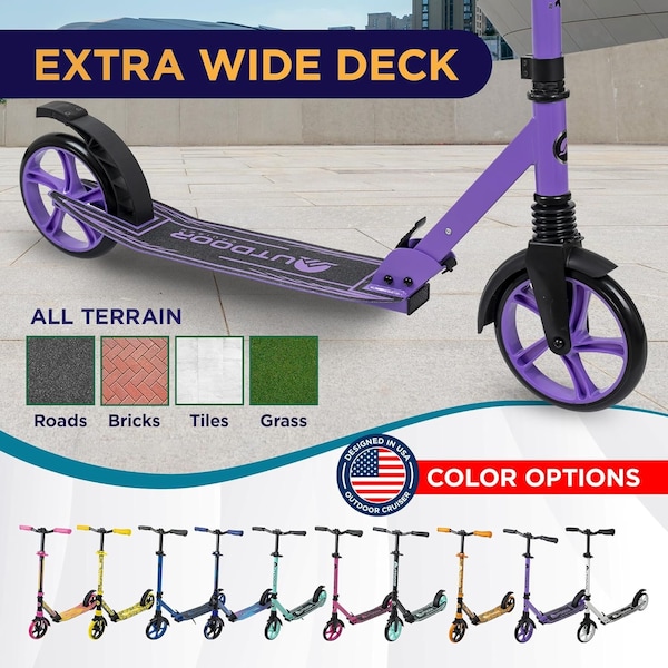 Outdoorcruiser Outdoor Cruiser Kick Scooter, Ages 6+, 240 LBS Max, Foldable, 8in. Wheels, Suspension, Purple - OCTENS917