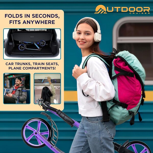 Outdoorcruiser Outdoor Cruiser Kick Scooter, Ages 6+, 240 LBS Max, Foldable, 8in. Wheels, Suspension, Purple - OCTENS917
