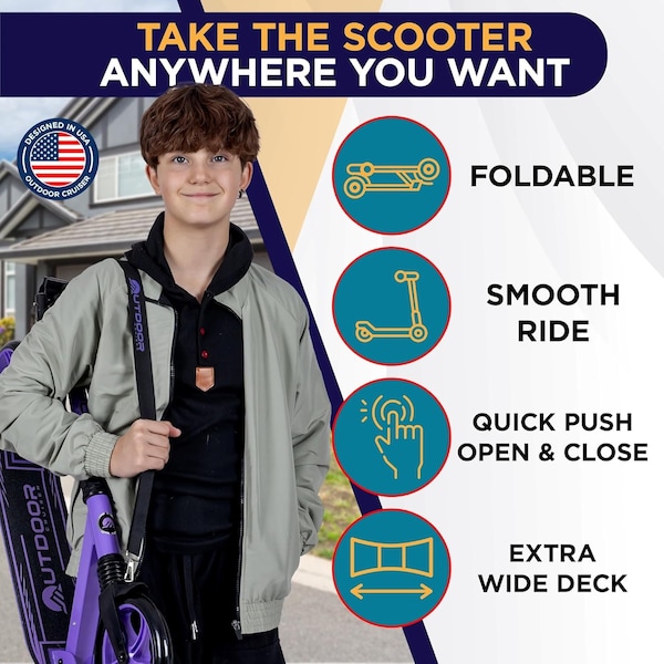 Outdoorcruiser Outdoor Cruiser Kick Scooter, Ages 6+, 240 LBS Max, Foldable, 8in. Wheels, Suspension, Purple - OCTENS917