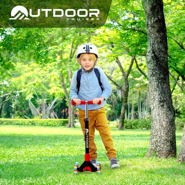 Outdoorcruiser Outdoor Cruiser 3-Wheel Kids Scooter, Lean-to-Steer, LED Wheels, Adjustable T-Bar, Black/Red - OCKSBR657