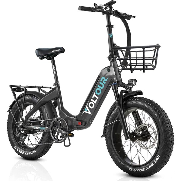 Voltour 20in Deluxe Folding E-Bike with Step Thru Frame - 750W, Black - 20EB-FOLSDSTBK
