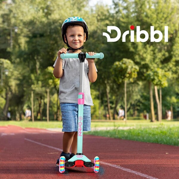 Dribbl 3-Wheel Kids Scooter, Lean-to-Steer, Adjustable Handle, Wide Anti-Slip Deck, Candy - DBKS10