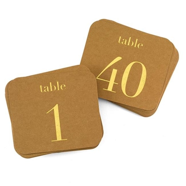 Hortense Hewitt Hortense B. Hewitt 39511 Kraft Table Number Cards; Gold - 1-40 - Pack of 40 - 39511