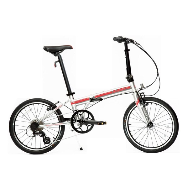 Alegria 20 in. Lightweight Aluminum Frame Shimano 8-Speed Folding Bike, Silver & Red - 37 lbs - AL2677762