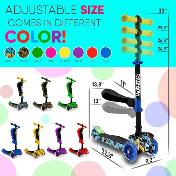 Hurtle 2 In 1 Kids Scooter With Seat, HURLEZ - HURLEZ