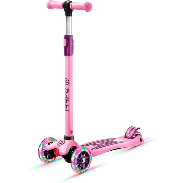 Dribbl 3-Wheel Kids Scooter, Lean-to-Steer, Adjustable Handle, Wide Deck, Purple/Pink, Ages 2+ - DBKS09