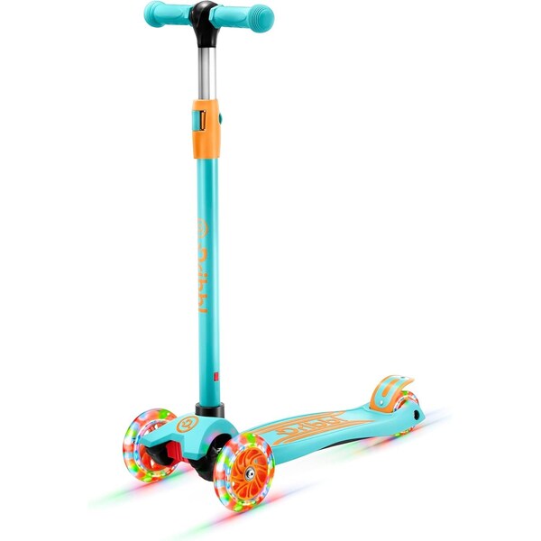 Dribbl 3-Wheel Kids Scooter, Lean-to-Steer, Adjustable Handlebar, Wide Deck, Light Blue/Orange - DBKS07