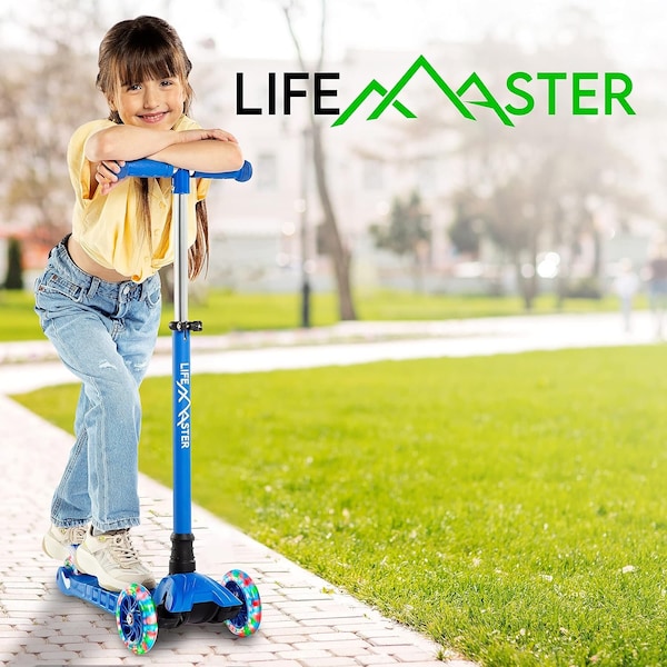 Lifemaster Kids 3-Wheel Kick Scooter with LED Light-Up Wheels and Adjustable Handlebar, Indoor/Outdoor Use - LIFSCTBL