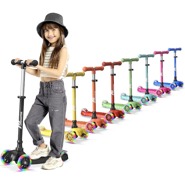 Lifemaster Kids 3-Wheel Kick Scooter with LED Light-Up Wheels and Adjustable Handlebar, Indoor/Outdoor Use - LIFSCTBL