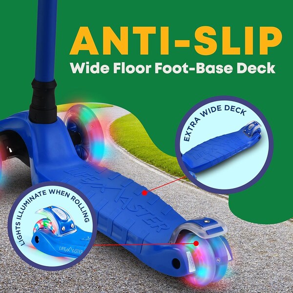 Lifemaster Kids 3-Wheel Kick Scooter with LED Light-Up Wheels and Adjustable Handlebar, Indoor/Outdoor Use - LIFSCTBL