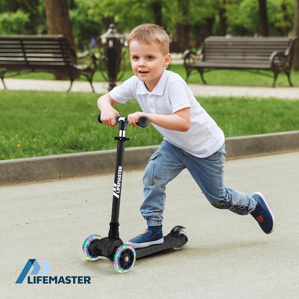 Lifemaster Kids 3-Wheel Kick Scooter with LED Light-Up Wheels and Adjustable Handlebar, Indoor/Outdoor Use - LIFSCTBL