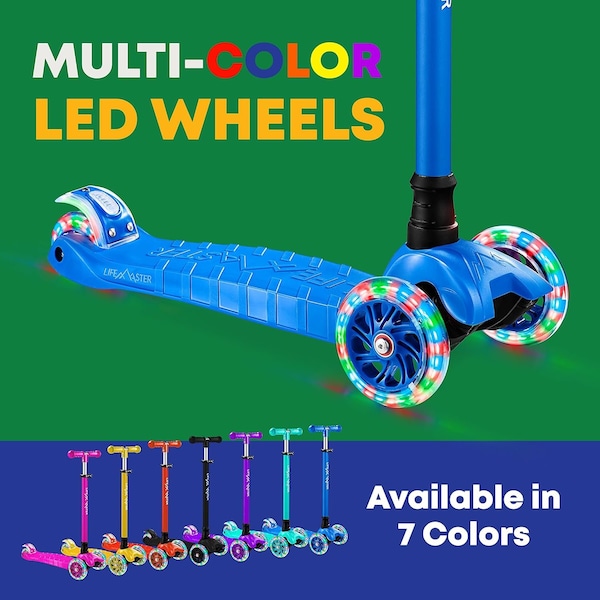 Lifemaster Kids 3-Wheel Kick Scooter with LED Light-Up Wheels and Adjustable Handlebar, Indoor/Outdoor Use - LIFSCTBL