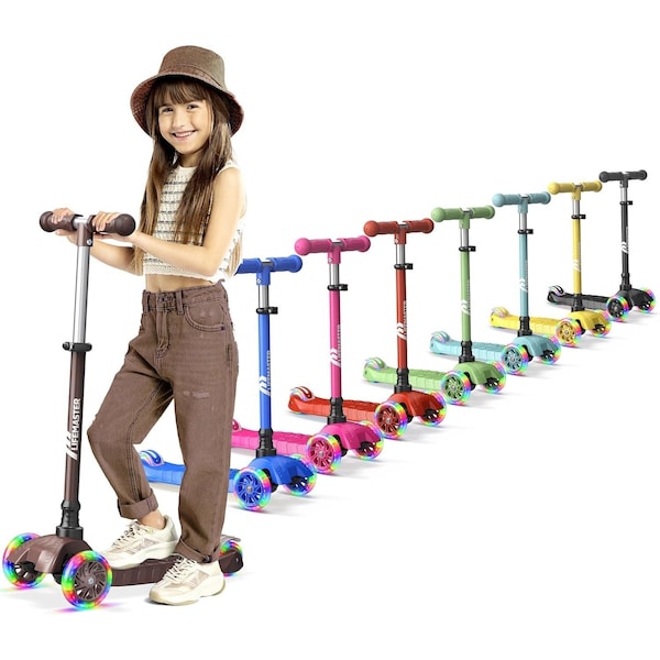 Lifemaster Kids 3-Wheel Scooter, LED Light-Up Wheels, Adjustable Handlebar, Indoor and Outdoor Use - LIFSCBRWN
