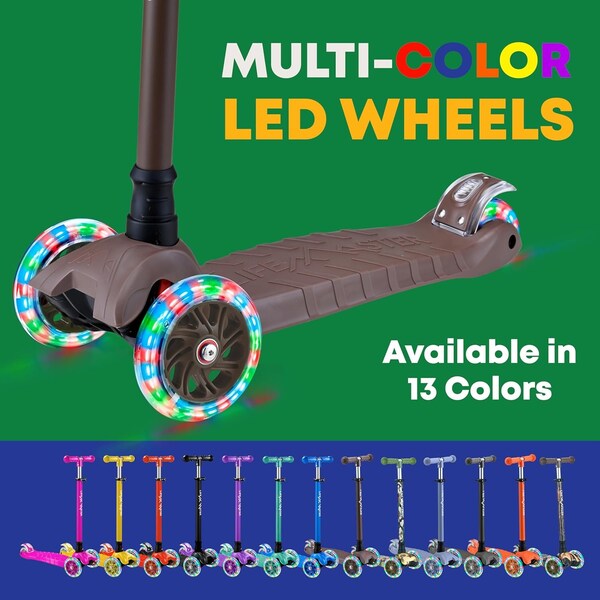 Lifemaster Kids 3-Wheel Scooter, LED Light-Up Wheels, Adjustable Handlebar, Indoor and Outdoor Use - LIFSCBRWN