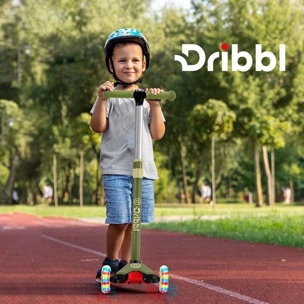 Dribbl 3-Wheel Kids Scooter, Lean-to-Steer, Adjustable Handlebar, Anti-Slip Deck, Army - DBKS11