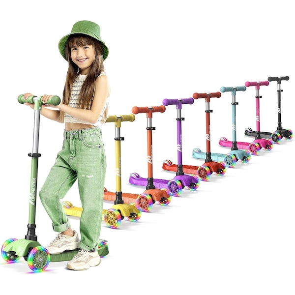 Lifemaster 3-Wheel Kids Scooter, LED Light-Up Wheels, Adjustable Handlebar, Indoor and Outdoor Fun - LIFSCNGRN2