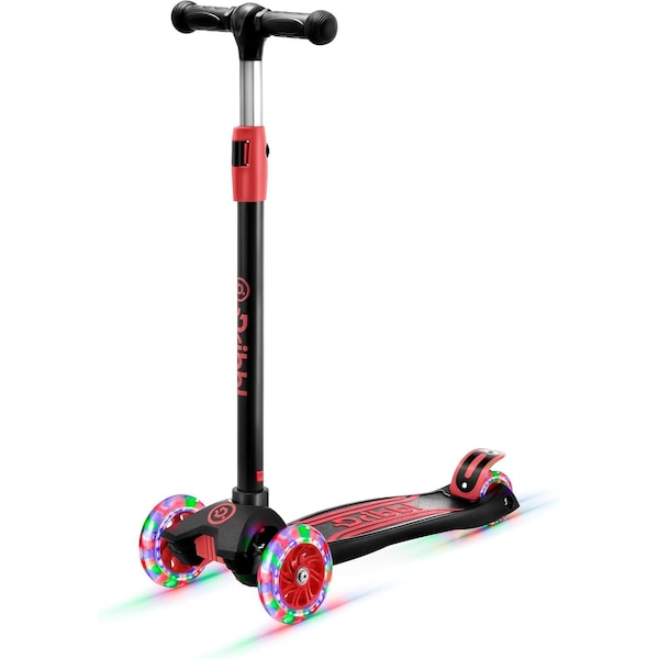 Dribbl 3-Wheel Kids Scooter, Lean-to-Steer, Adjustable Handlebar, Anti-Slip Deck, Black/Red - DBKS06