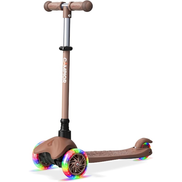 Campior Brown 3-Wheel Kids Scooter, LED Wheels, Adjustable Handlebar, Anti-Slip Deck, Ages 2+ - CAMKSBRN7