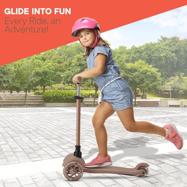 Campior Brown 3-Wheel Kids Scooter, LED Wheels, Adjustable Handlebar, Anti-Slip Deck, Ages 2+ - CAMKSBRN7