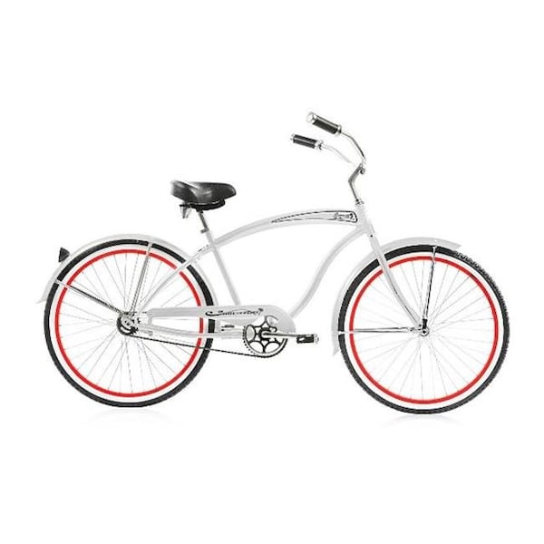 Micargi Micargi ROVER GX-M-WHI 26 in. Rover Mens GX Beach Cruiser Bicycle; White & Red Rim - ROVER GX-M-WHI