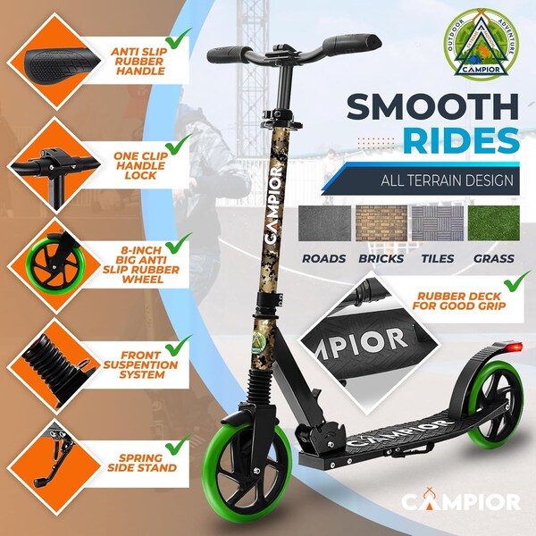 Campior Kick Scooter for Ages 6+, for Kids, Teens, and Adults, Max Load 240 LBS, Foldable, 8-inch Big Graffiti - CAMTE159