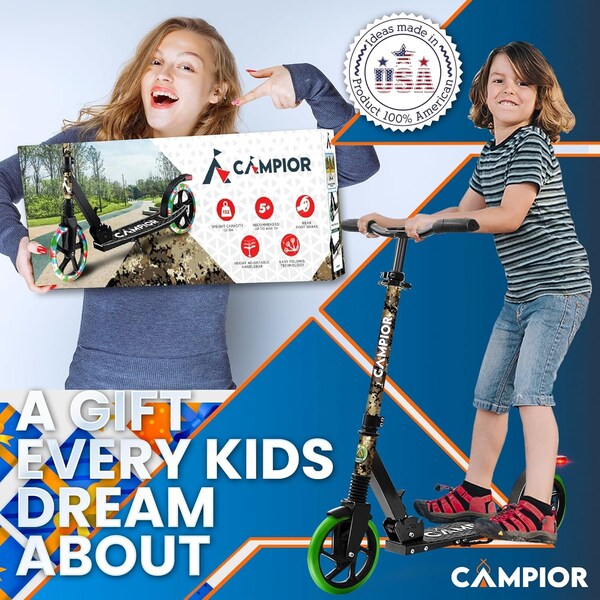 Campior Kick Scooter for Ages 6+, for Kids, Teens, and Adults, Max Load 240 LBS, Foldable, 8-inch Big Graffiti - CAMTE159