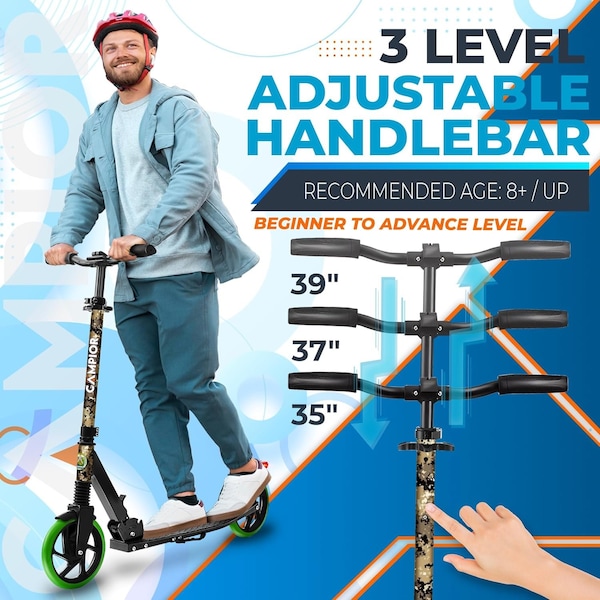 Campior Kick Scooter for Ages 6+, for Kids, Teens, and Adults, Max Load 240 LBS, Foldable, 8-inch Big Graffiti - CAMTE159