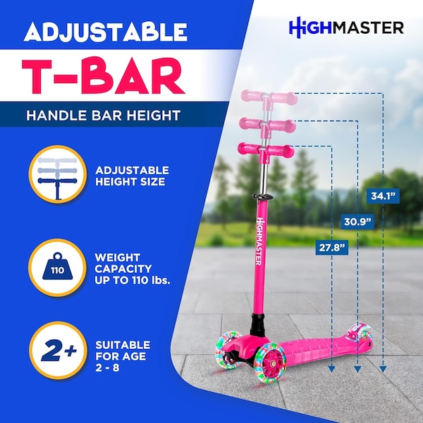 Highmaster Kids 3-Wheel Scooter with LED Light-Up Wheels, Adjustable Handlebar, Great for Indoor and Outdoor - HMKSGRN