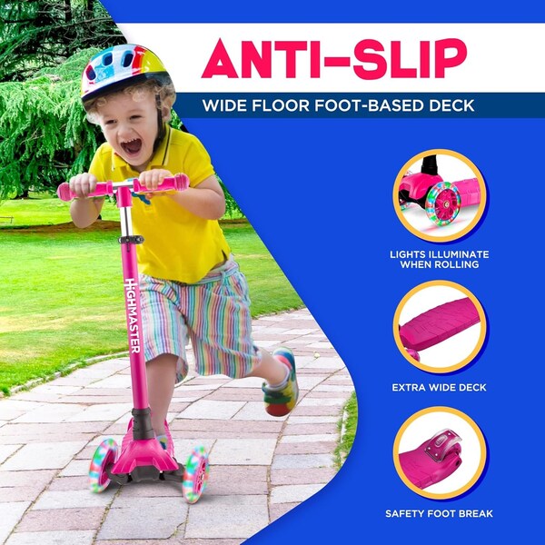 Highmaster Kids 3-Wheel Scooter with LED Light-Up Wheels, Adjustable Handlebar, Great for Indoor and Outdoor - HMKSGRN