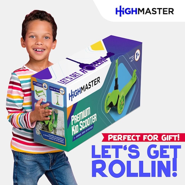 Highmaster Kids 3-Wheel Scooter with LED Light-Up Wheels, Adjustable Handlebar, Great for Indoor and Outdoor - HMKSGRN