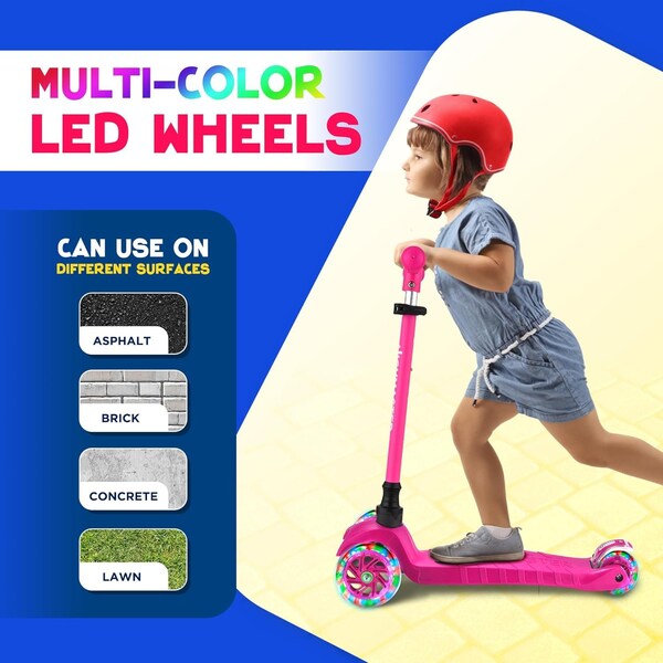 Highmaster Kids 3-Wheel Scooter with LED Light-Up Wheels, Adjustable Handlebar, Great for Indoor and Outdoor - HMKSGRN