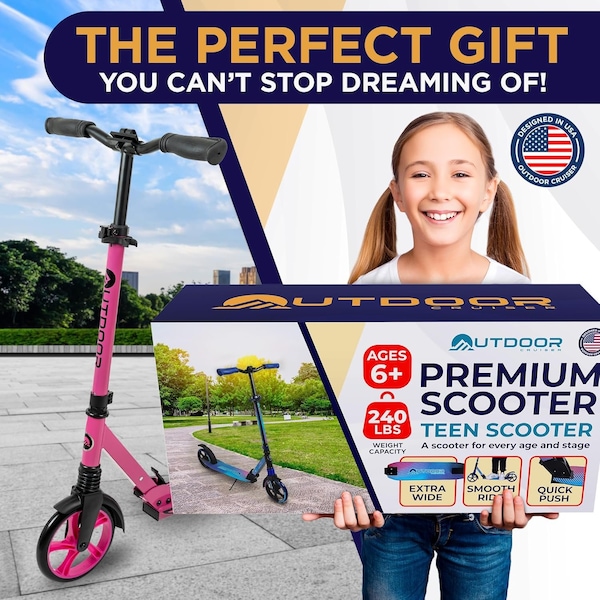 Outdoorcruiser Outdoor Cruiser Kick Scooter, Ages 6+, 240 LBS Max, Foldable, 8in. Wheels, Suspension, Pink - OCTENS624