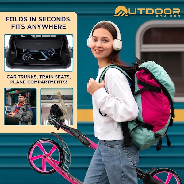 Outdoorcruiser Outdoor Cruiser Kick Scooter, Ages 6+, 240 LBS Max, Foldable, 8in. Wheels, Suspension, Pink - OCTENS624
