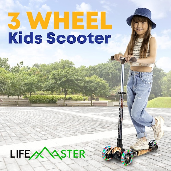 Lifemaster Kids 3-Wheel Scooter, LED Light-Up Wheels, Adjustable Handlebar, Indoor and Outdoor Fun - LIFSCTRE46