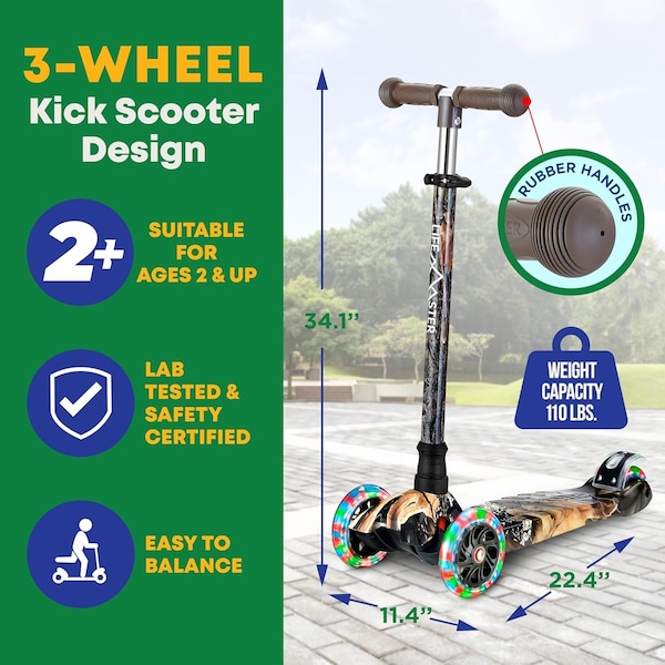 Lifemaster Kids 3-Wheel Scooter, LED Light-Up Wheels, Adjustable Handlebar, Indoor and Outdoor Fun - LIFSCTRE46