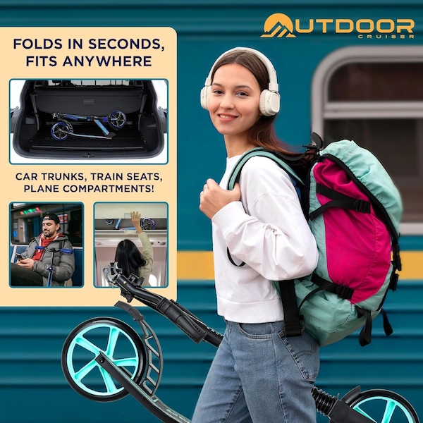 Outdoorcruiser Outdoor Cruiser Kick Scooter, Ages 6+, 240 LBS Max, Foldable, 8in. Wheels, Suspension, Black/Aqua - OCTENS753