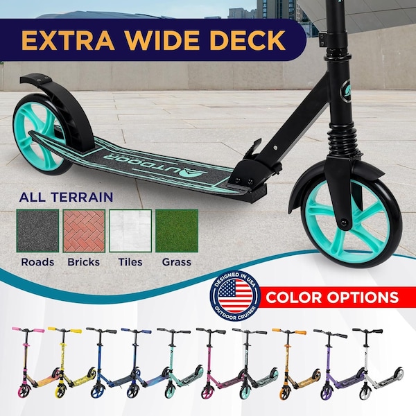 Outdoorcruiser Outdoor Cruiser Kick Scooter, Ages 6+, 240 LBS Max, Foldable, 8in. Wheels, Suspension, Black/Aqua - OCTENS753
