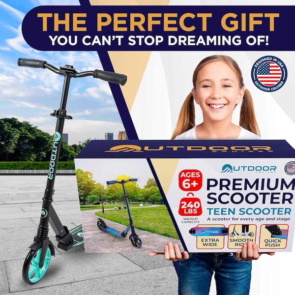 Outdoorcruiser Outdoor Cruiser Kick Scooter, Ages 6+, 240 LBS Max, Foldable, 8in. Wheels, Suspension, Black/Aqua - OCTENS753