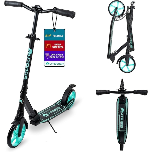 Outdoorcruiser Outdoor Cruiser Kick Scooter, Ages 6+, 240 LBS Max, Foldable, 8in. Wheels, Suspension, Black/Aqua - OCTENS753