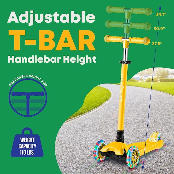 Lifemaster Kids 3-Wheel Scooter with LED Wheels, Adjustable Handlebar, Indoor/Outdoor Yellow,  - LIFSCTYL