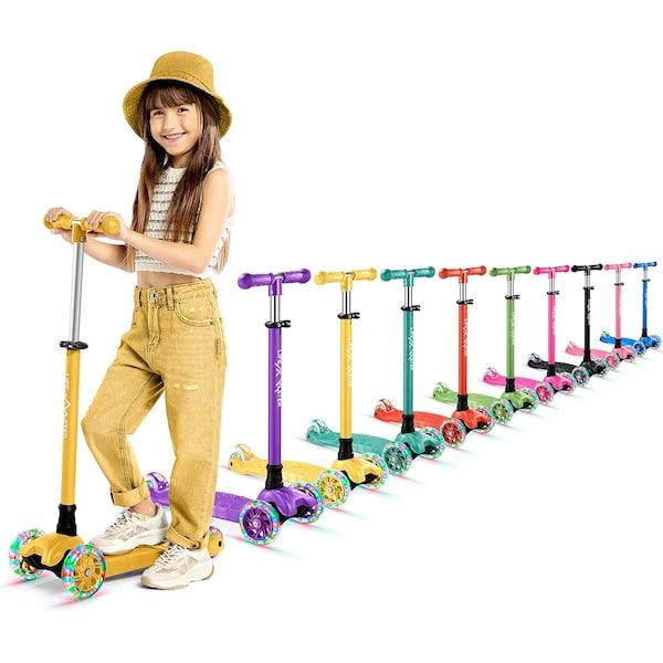 Lifemaster Kids 3-Wheel Scooter with LED Wheels, Adjustable Handlebar, Indoor/Outdoor Yellow,  - LIFSCTYL