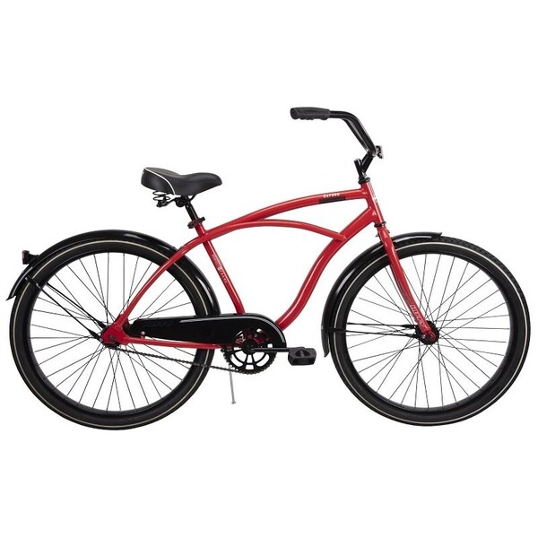 Huffy Men's Cruiser Bicycle, Mens, Steel Frame, Rear Coaster Brake, 26 in Dia Wheel, Crimson - 66629