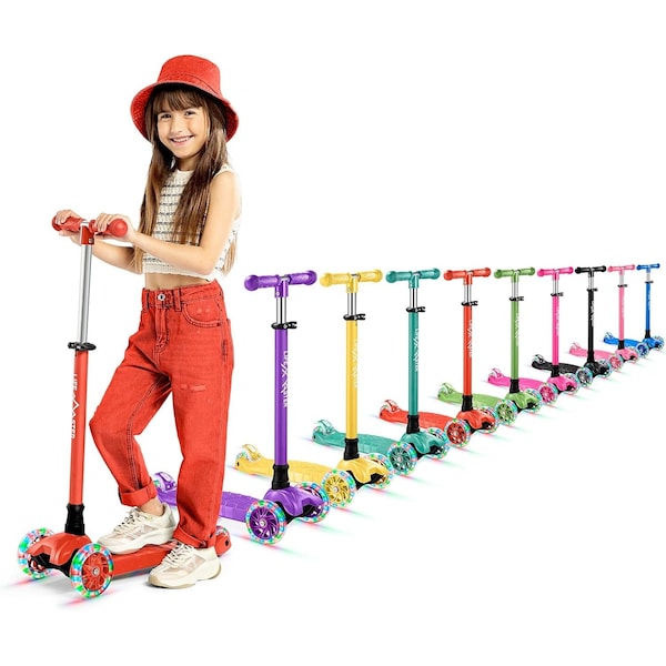 Lifemaster Kids 3-Wheel Scooter with LED Wheels, Adjustable Handlebar, Indoor/Outdoor Red,  - LIFSCTRD