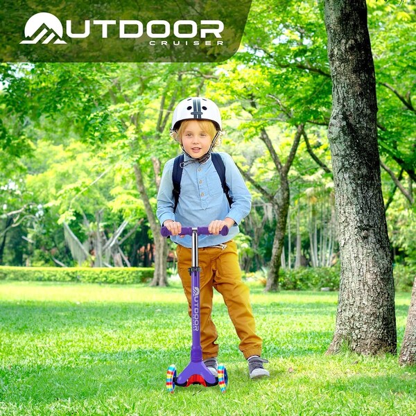 Outdoorcruiser Outdoor Cruiser 3-Wheel Kids Scooter, Lean-to-Steer, LED Wheels, Adjustable, Purple, Ages 3-8 - OCKSPUR