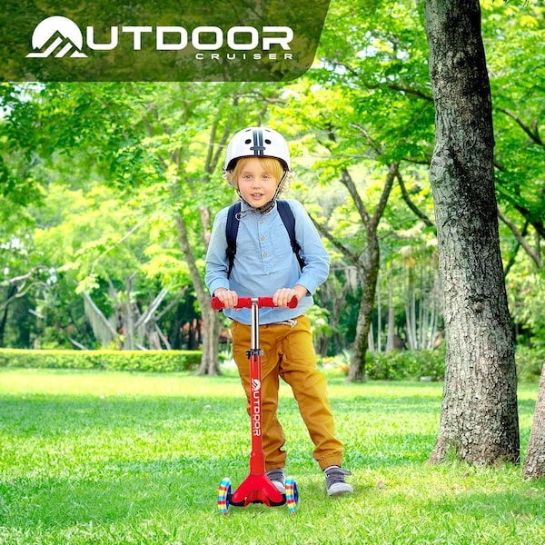 Outdoorcruiser Outdoor Cruiser 3-Wheel Kids Scooter, Lean-to-Steer, LED Wheels, Adjustable, Red, Ages 3-8 - OCKSRED